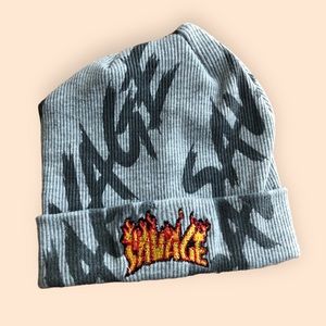 Kids Baby Savage Embroidered Flames Logo Knit Beanie Hat Prime Threads Grunge